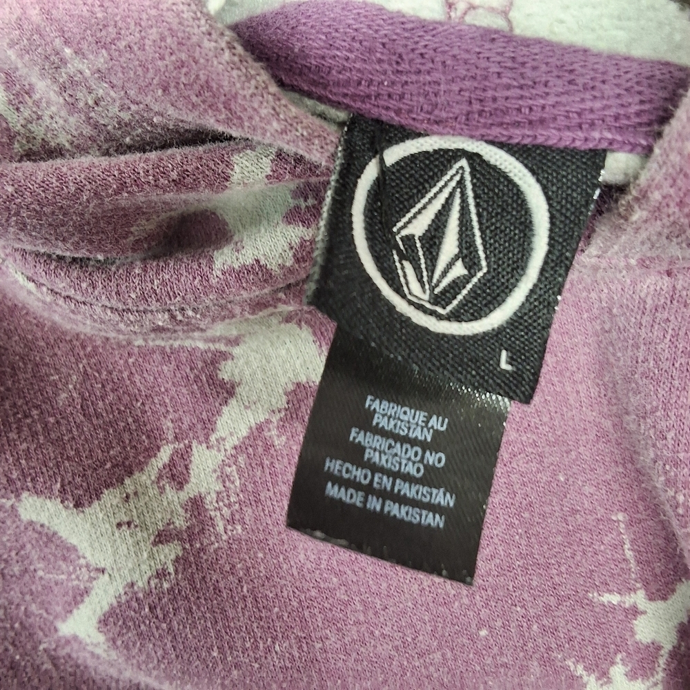 Purple Tie-Dye Volcom Hoodie with Logo - Picture 3 of 10